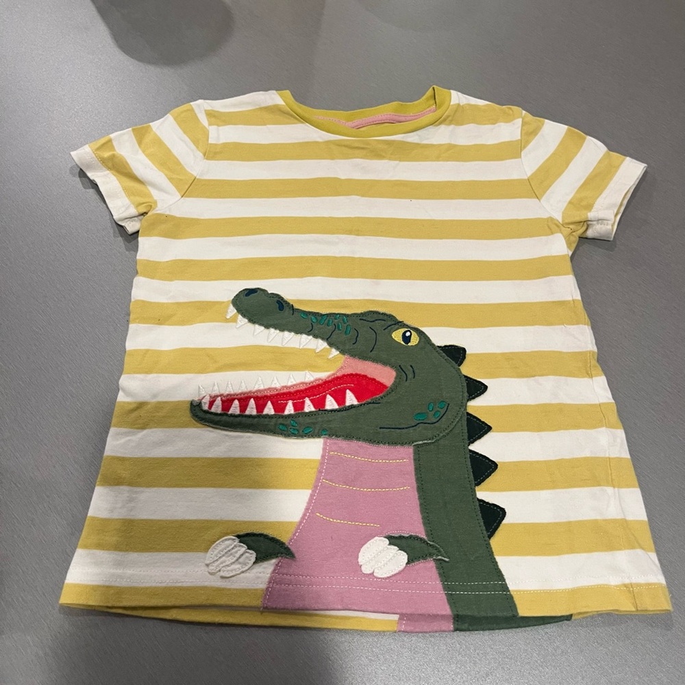 Boden Yellow and White Striped Crocodile Tee
